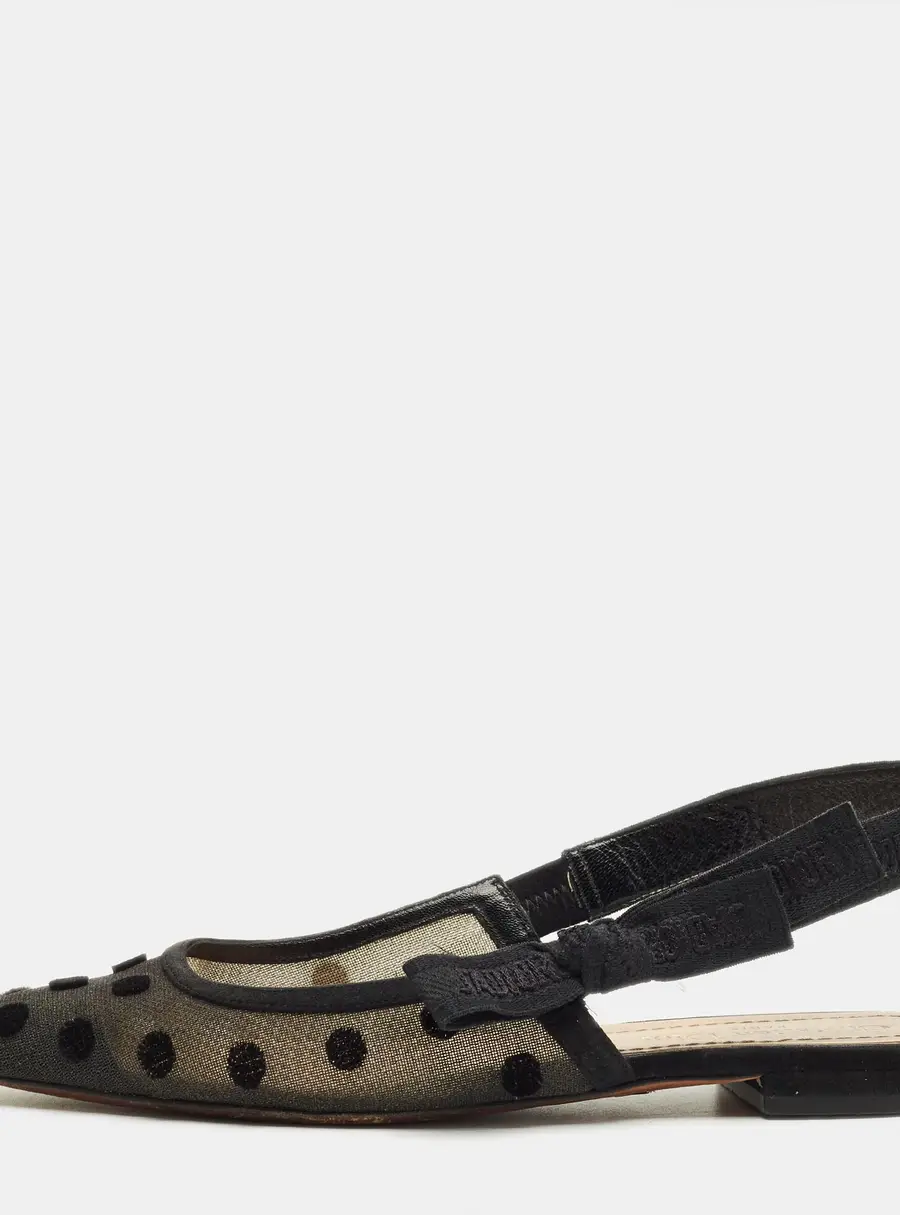 Dior Black Canvas and Net J'Adior Slingback Flats Size 38