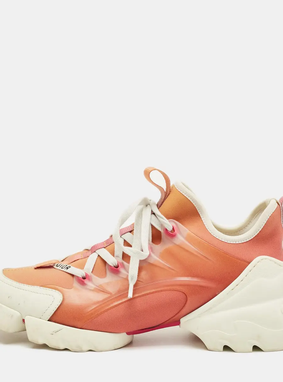 Dior White/Orange Fabric and PVC D-Connect Lace Up Sneakers Size 39