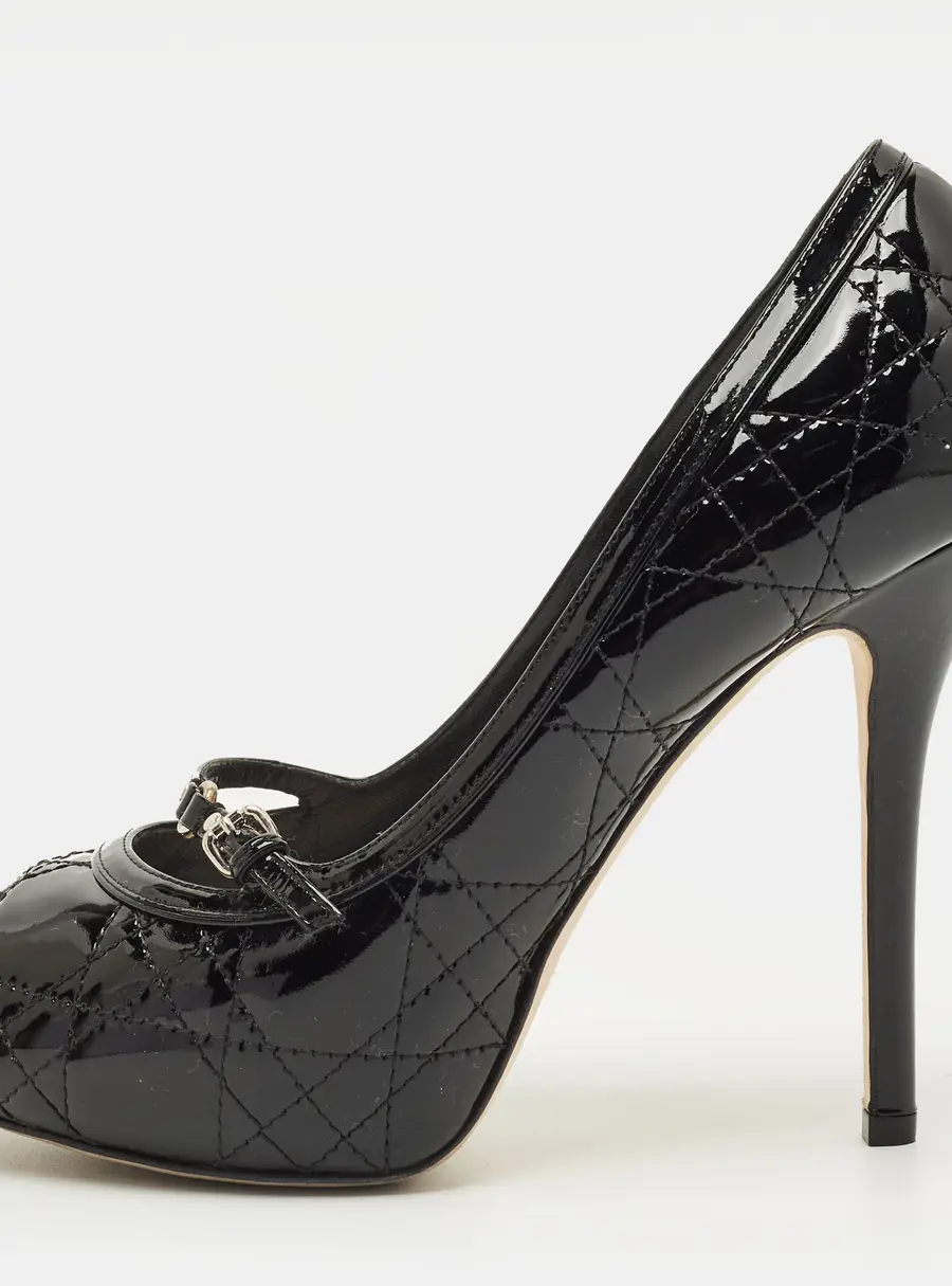 Dior Size 38.5 Black Quilted Cannage Patent Leather Peep Toe Pumps
