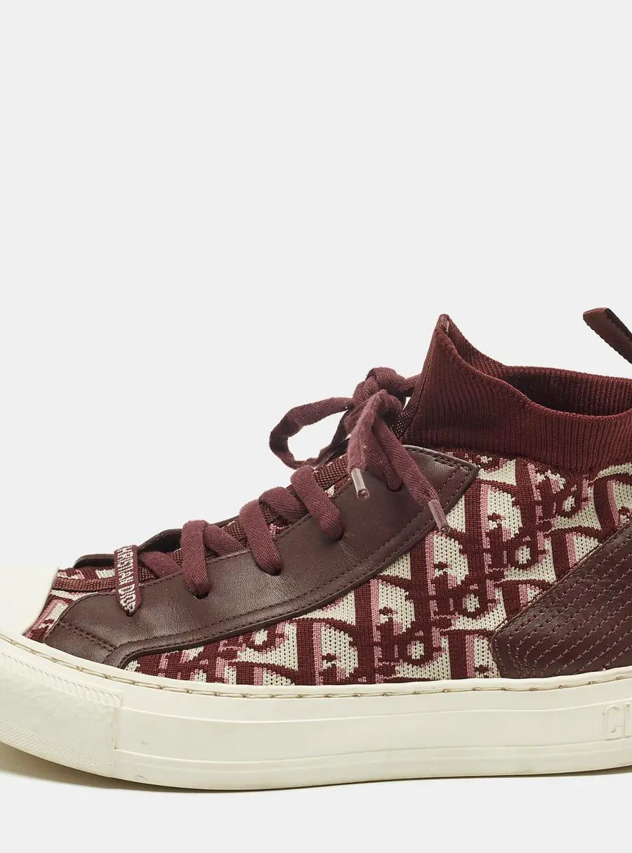 Dior Walk'n'Dior Size 38 Burgundy Knit Fabric and Leather Mid Top Sneakers