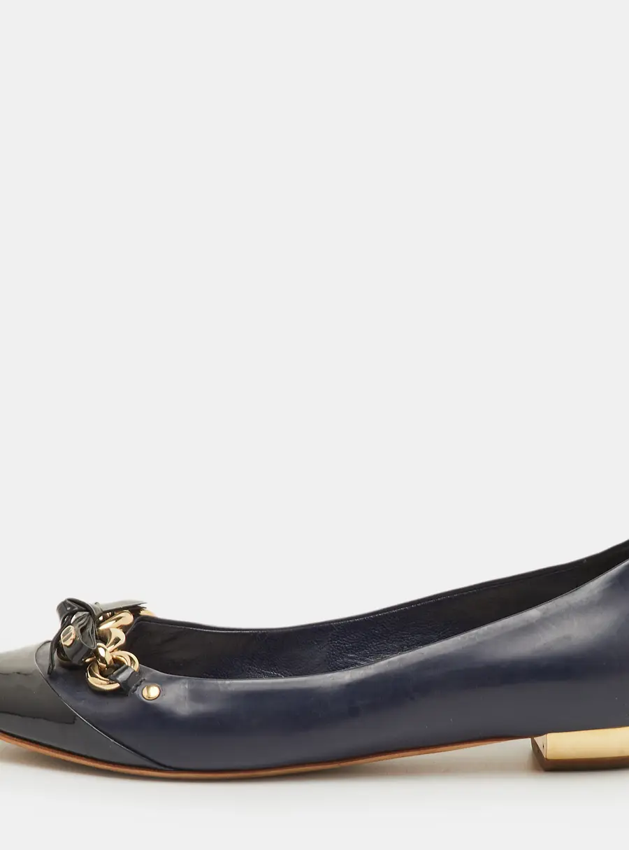 Dior Size 38 Two Tone Blue Patent Leather Bow Detail Pointed Toe Ballet Flats