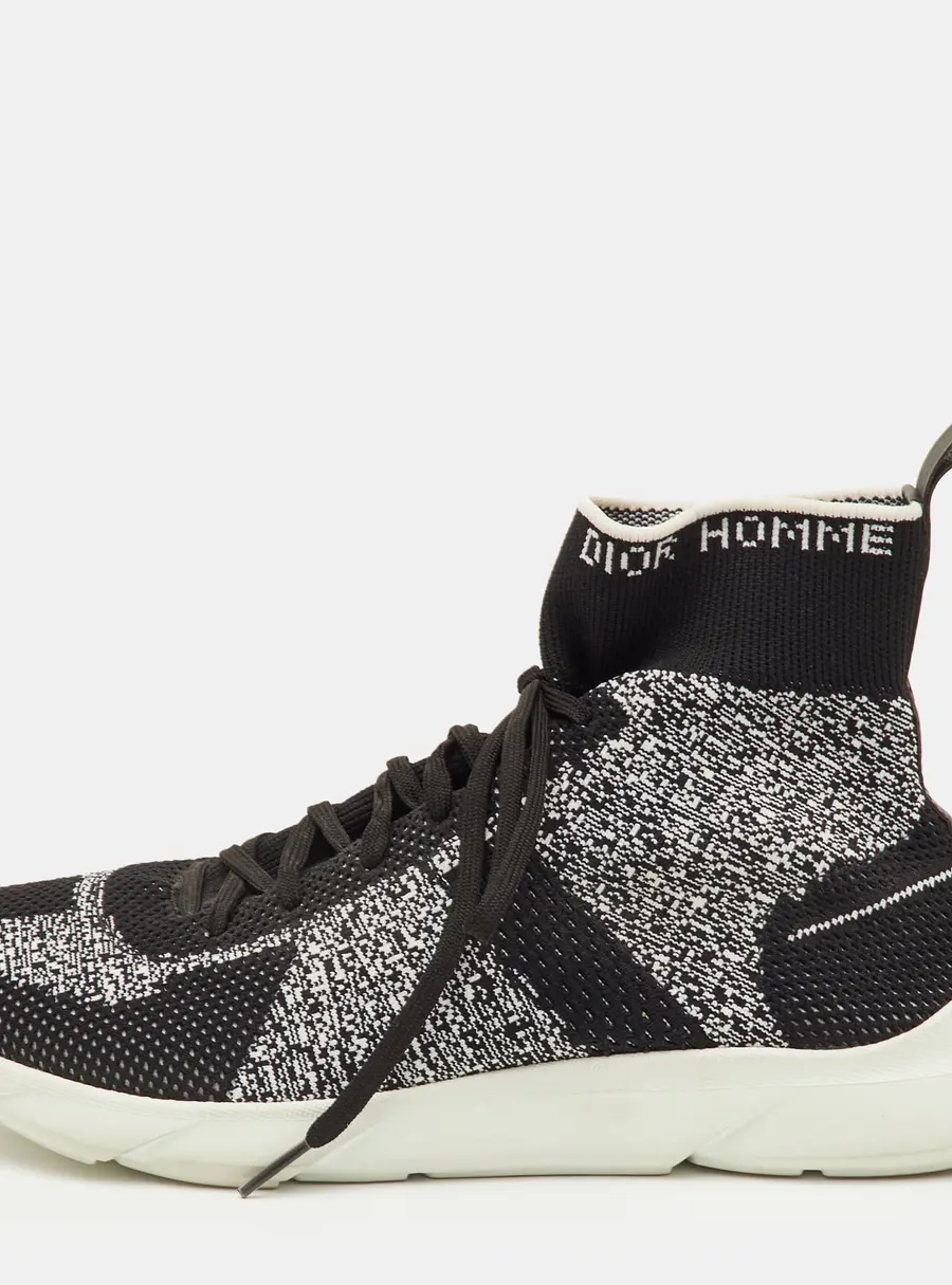Dior B21 Size 41 Black/White Knit Fabric Sock High Top Sneakers