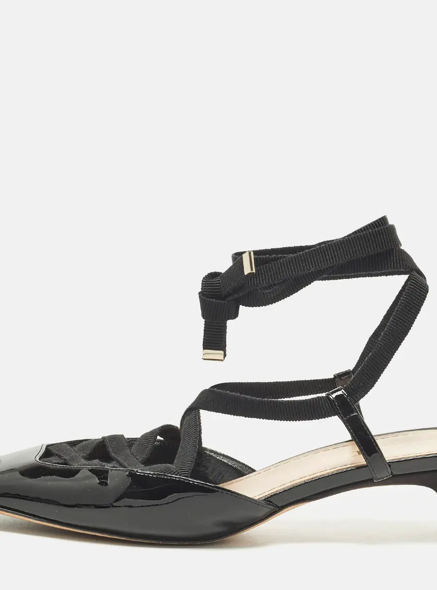 Dior Size 37.5 Black Patent Leather D Envol Lace Up Pumps
