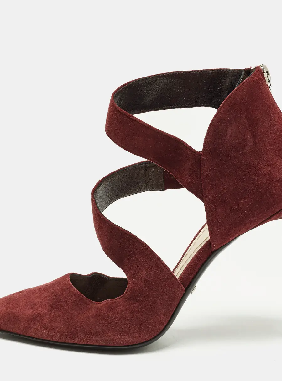 Dior Size 36.5 Burgundy Suede Ankle Strap D'orsay Pointed Toe Pumps