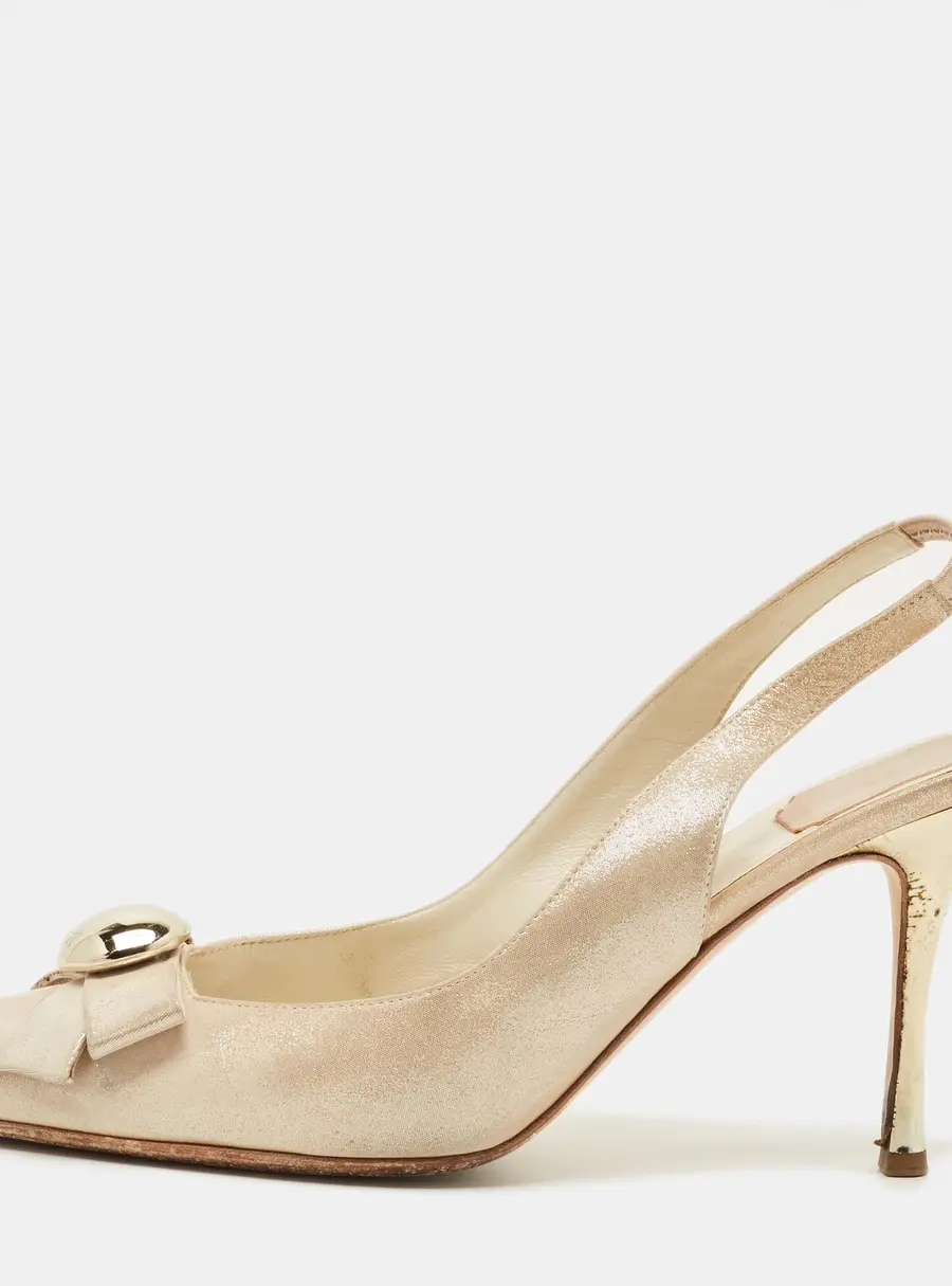 Dior Size 40 Cream Nubuck Leather Bow Slingback Pumps
