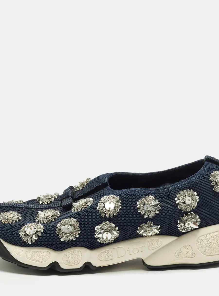Dior Fusion Size 38 Navy Blue Mesh Slip On Sneakers