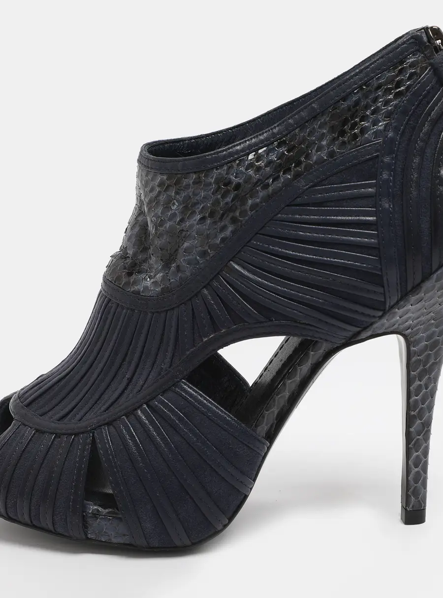 Dior Size 36.5 Blue Leather and Python Leather Cut Out Booties