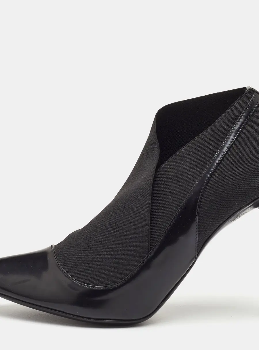 Dior Size 38.5 Black Leather and Stretch Fabric Pointed Toe Ankle Booties