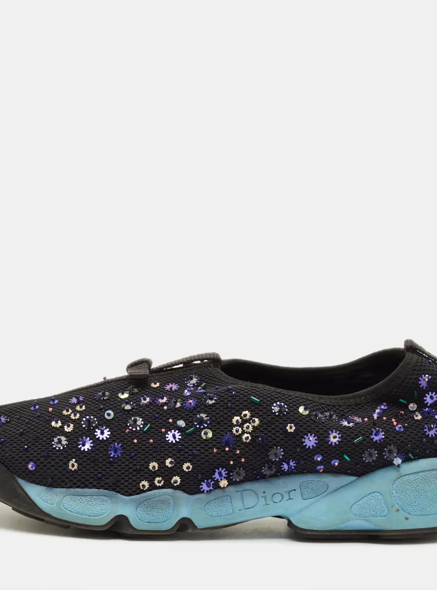 Dior Fusion Size 39 Black Mesh Embellished Slip On Sneakers
