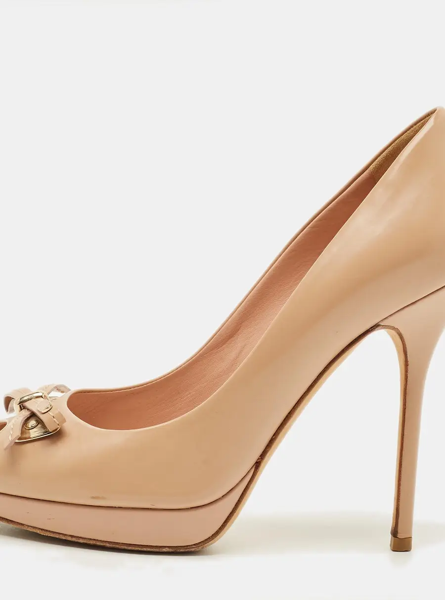 Dior Bow Size 38 Beige Leather Peep Toe Pumps