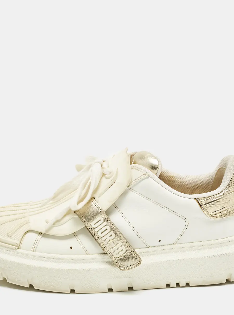 Dior ID Size 37 White/Gold Leather and Rubber Low Top Sneakers