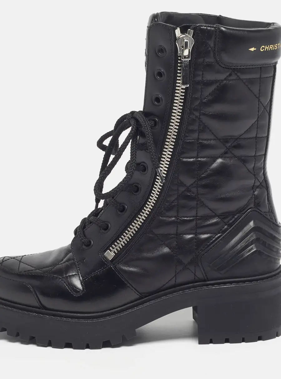 Dior D-Leader Size 37 Black Cannage Leather Combat Boots