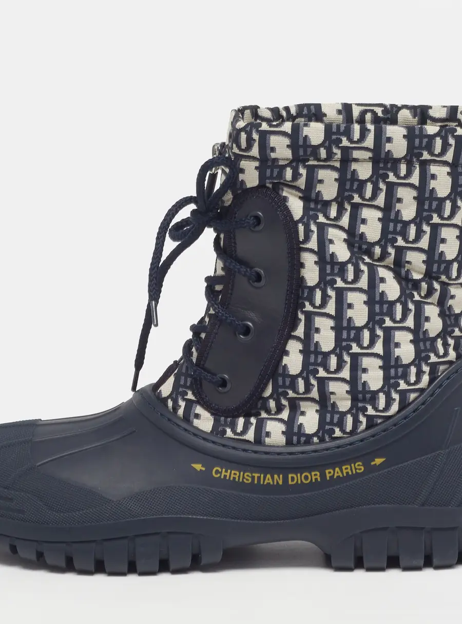 Dior D-Venture Size 40 Navy Blue Oblique Fabric and Rubber Combat Boots
