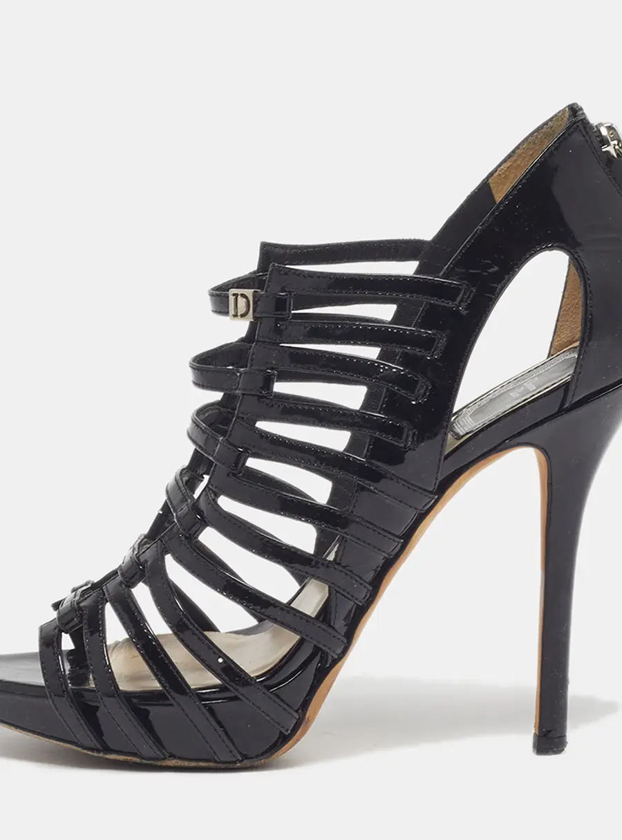 Dior Size 36.5 Black Patent Leather Caged Strappy Sandals