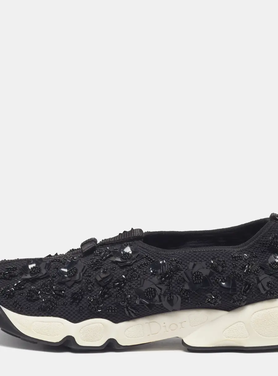 Dior Fusion Size 40.5 Black Mesh Crystal Embellished Slip On Sneakers