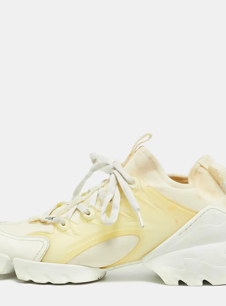 Dior D-Connect Size 37 Off White Fabric and PVC Lace Up Sneakers