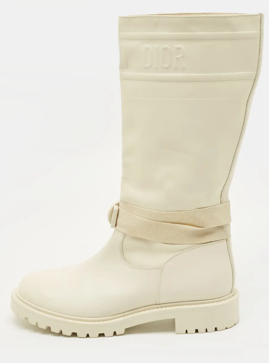 Dior D-major Size 38 White Leather Mid Calf Boots