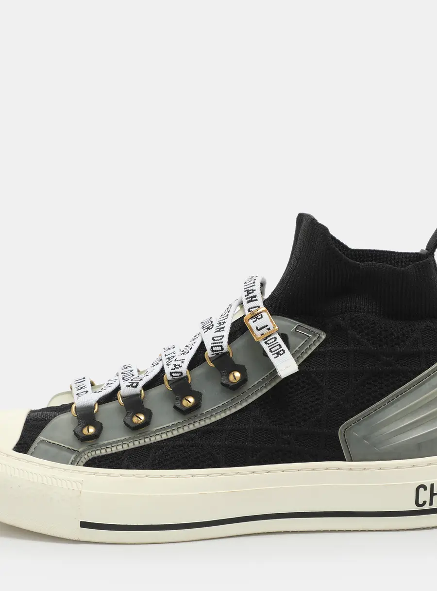 Dior Walk'n'Dior Size 37.5 Black Rubber and Stretch Knit High Top Sneakers
