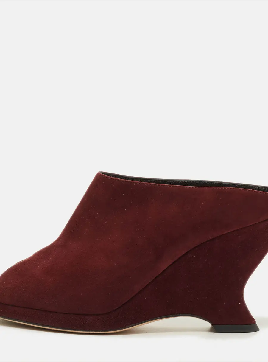 Dior Size 40 Burgundy Suede Open Toe Wedge Mules