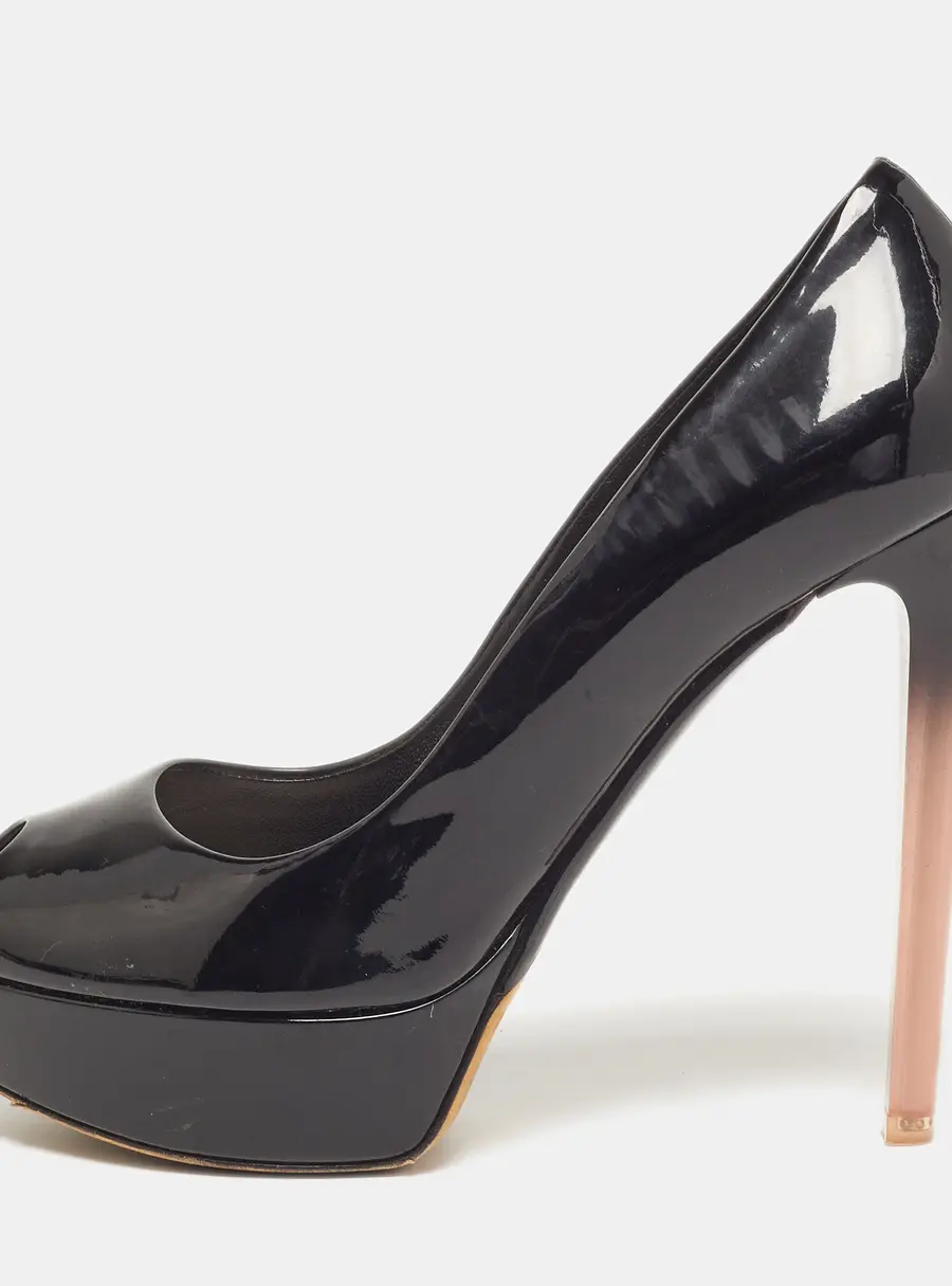 Dior Gradient Heel Size 39 Black Patent Leather Platform Peep Toe Pumps