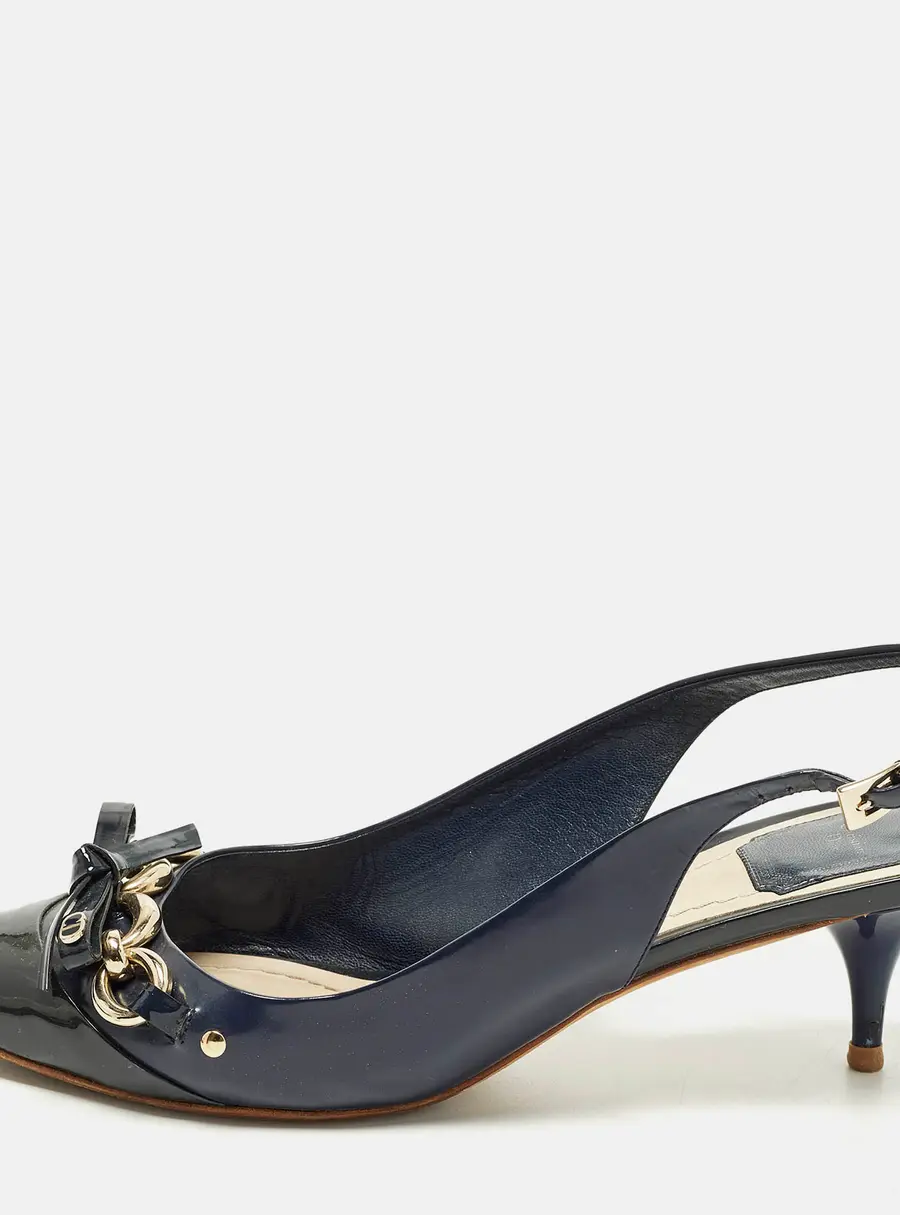 Dior Size Blue Patent Leather Slingback Pumps