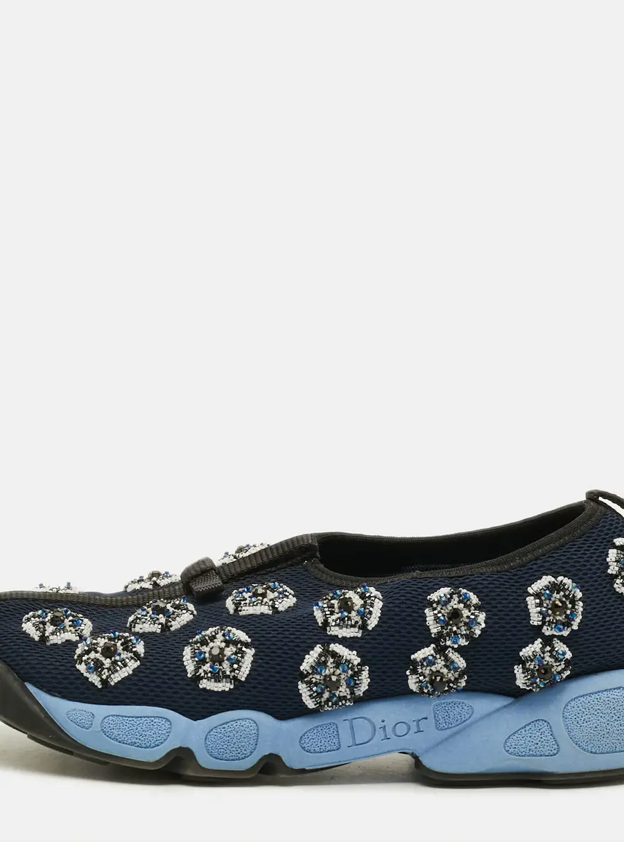 Dior Fusion Size 38 Blue Mesh Crystal Embellished Slip On Sneakers