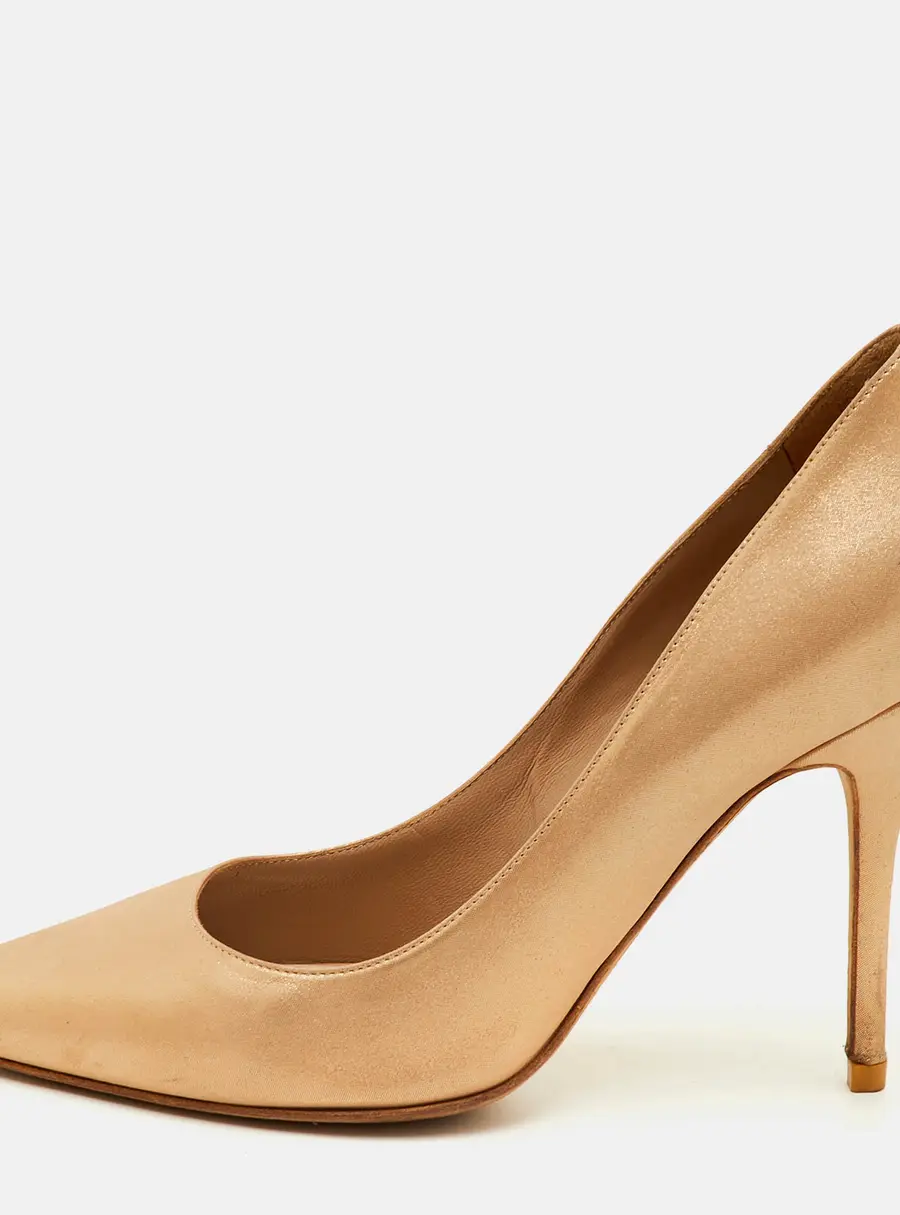 Dior Cherie Size 39.5 Metallic Gold Fabric Pointed Toe Pumps