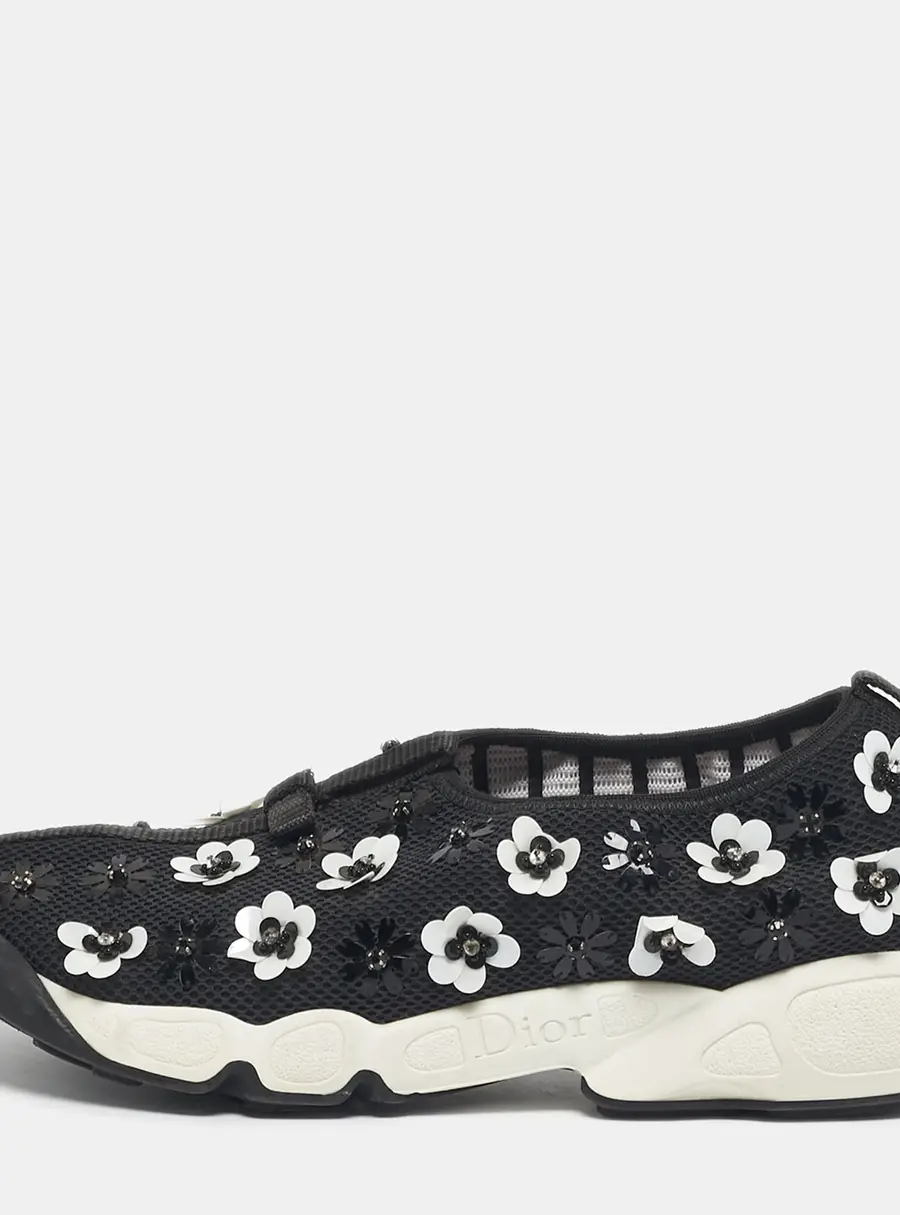 Dior Black Mesh Fusion Floral Embellished Sneakers Size 37