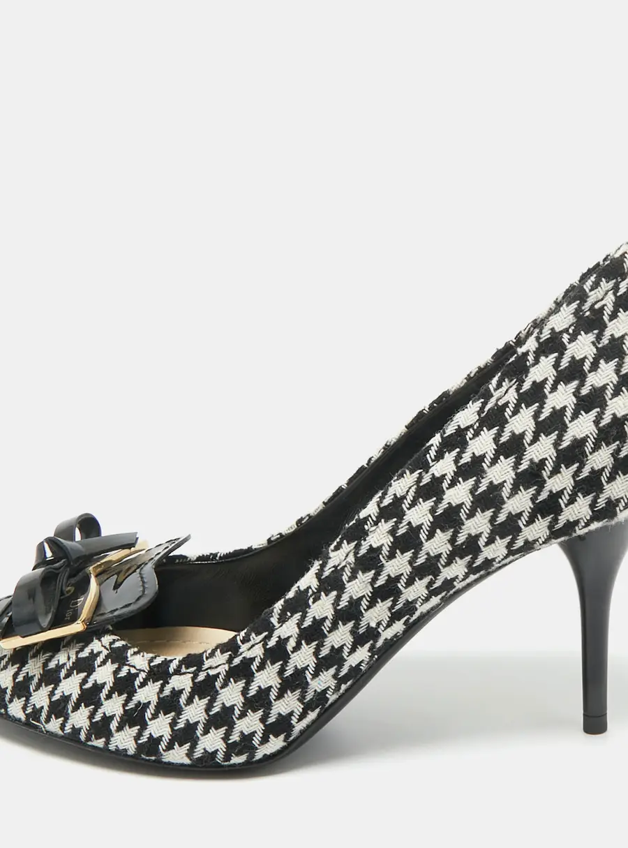 Dior Black/White Knit Fabric Bow Pointed Toe Pumps Size 36