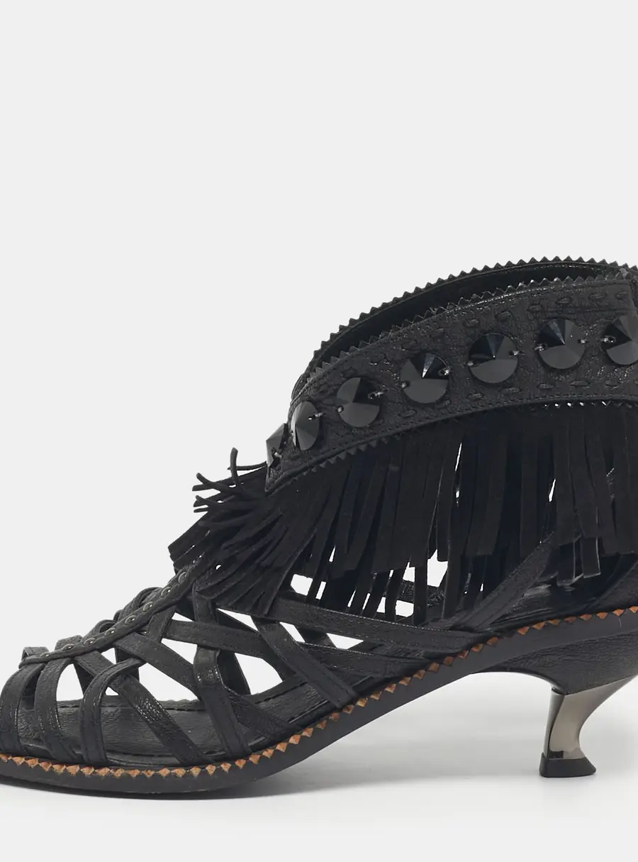 Dior Black Leather Crystal Embellished Strappy Sandals Size 36