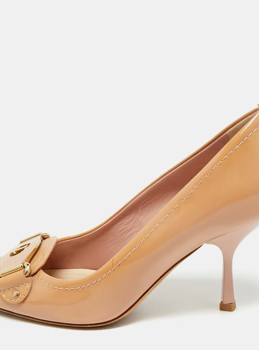 Dior Beige  Patent Leather Logo Round Toe Pumps Size 36