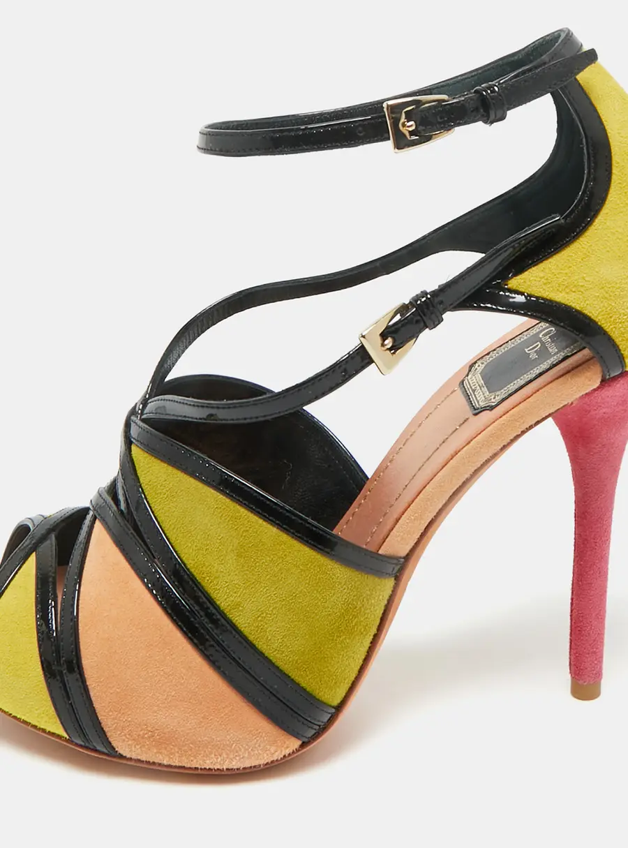 Dior Multicolor Patent Leather and Suede Peep Toe Sandals Size 36