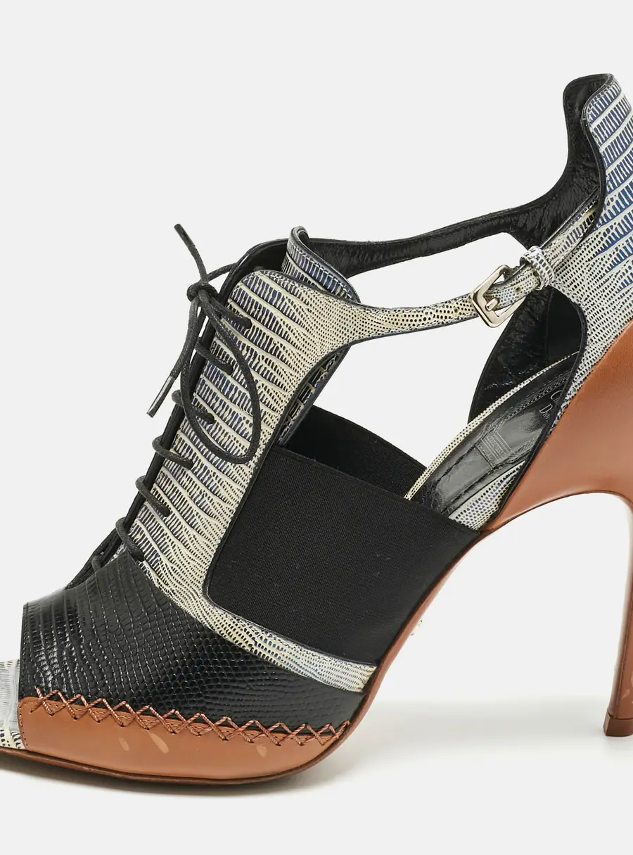 Dior Tricolor Lizard Embossed Leather and leather Cut Out  Booties Size 40
