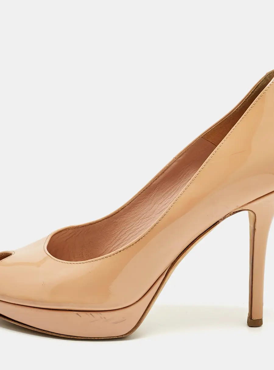 Dior Miss Dior Size 38 Beige Patent Leather Peep Toe Pumps
