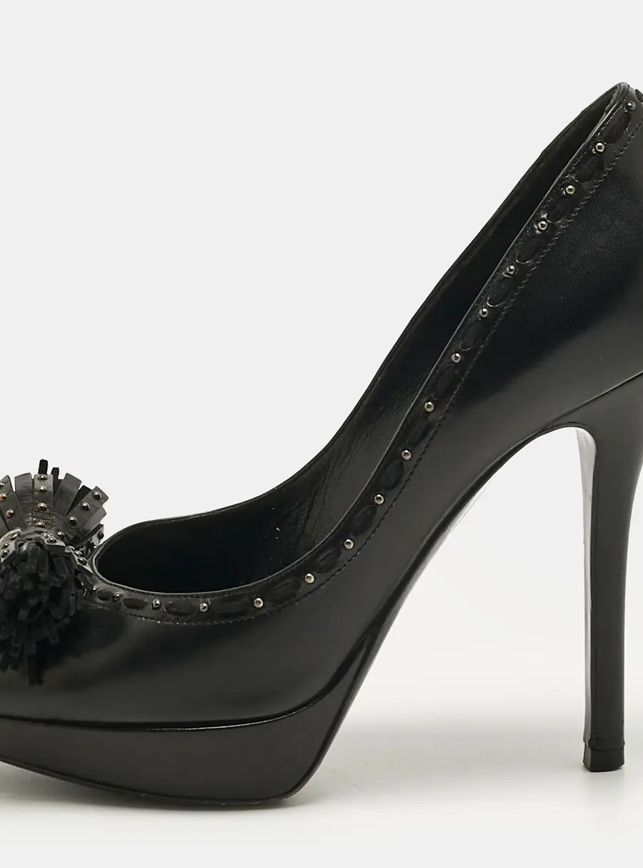 Dior Black Leather Bow Peep Toe Pumps Size 36