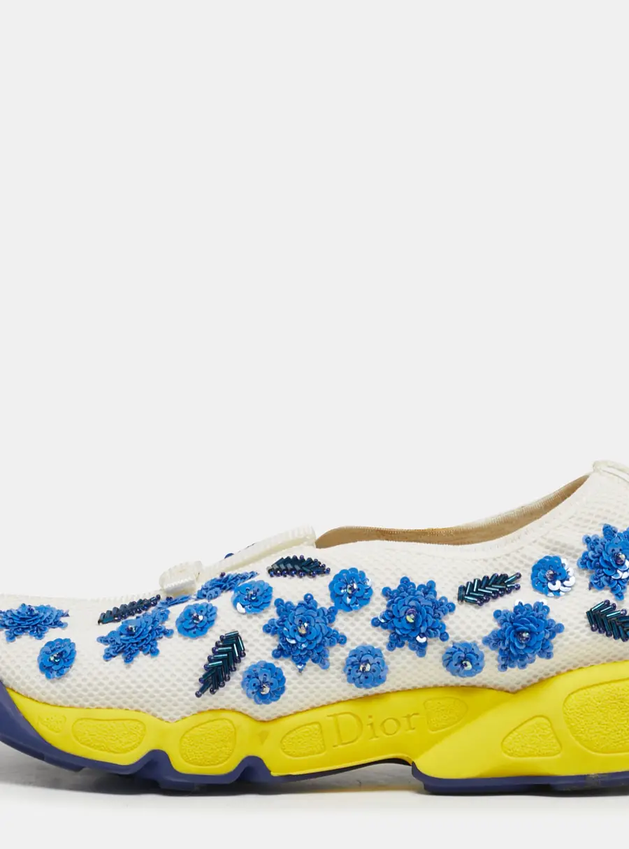 Dior White/Blue Mesh Embellished Fusion Sneakers Size 37