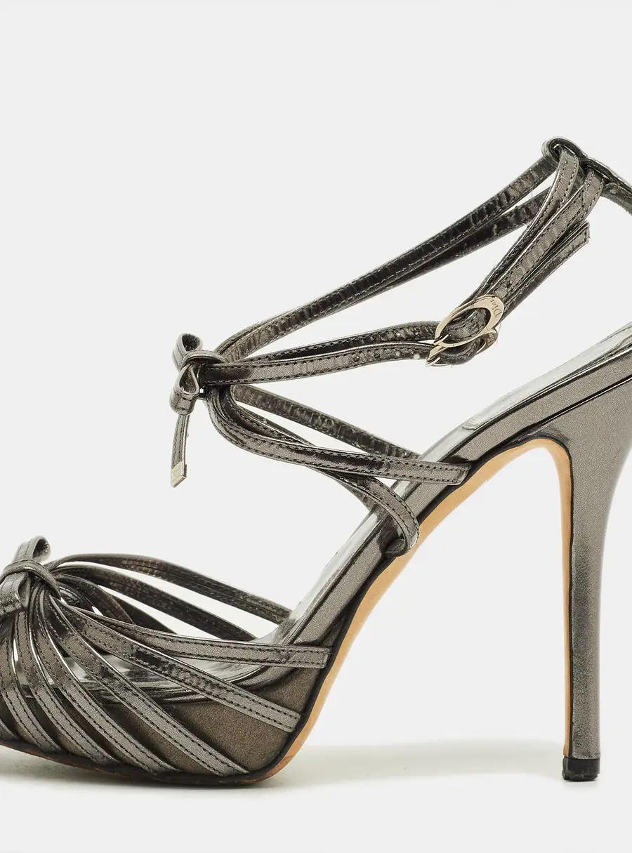 Dior Dark Grey Leather Strappy Bow Platform Sandals Size 36