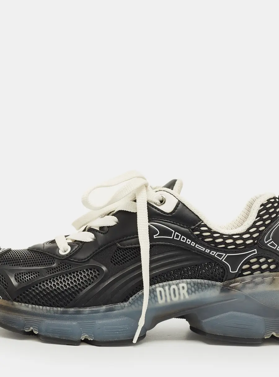 Dior Black Rubber Mesh and Leather Vibe Low Top Sneakers Size 35.5