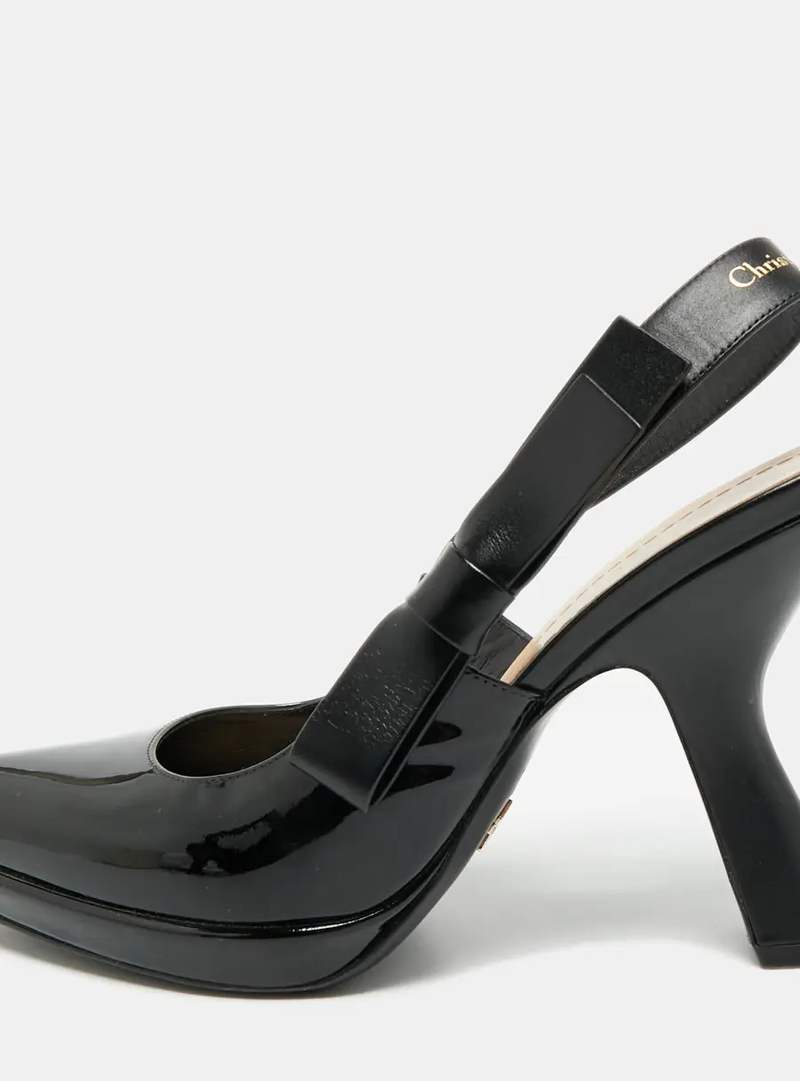 Dior Sweet Size 40 Black Leather and Patent Leather Slingback Pumps