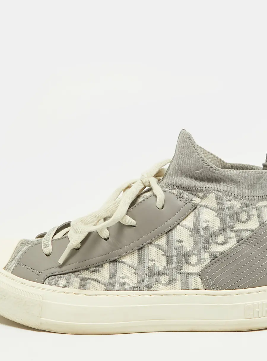 Dior Walk'n'Dior Size 37.5 Grey/White Fabric and Leather High Top Sneakers