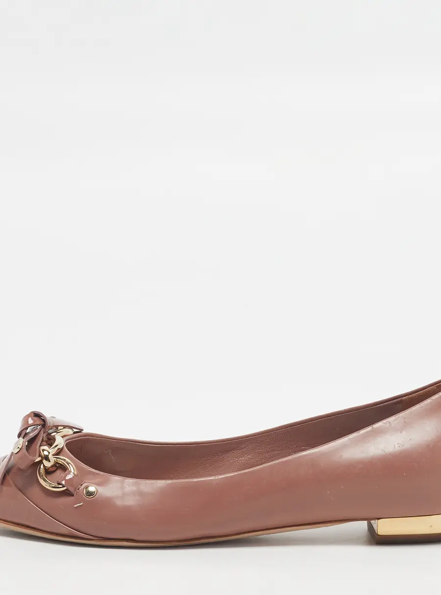Dior Bow Size 35 Beige Patent Leather Bow Detail Ballet Flats