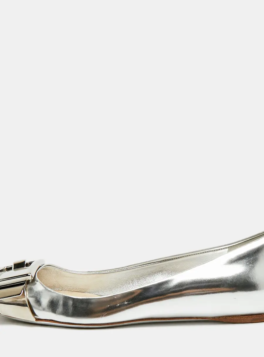 Dior Size 35 Silver Leather  Buckle Ballet Flats