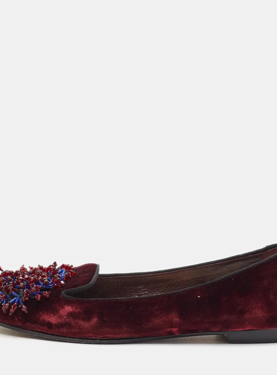 Dior Size 38 Burgundy Velvet Embellished Smoking Slippers