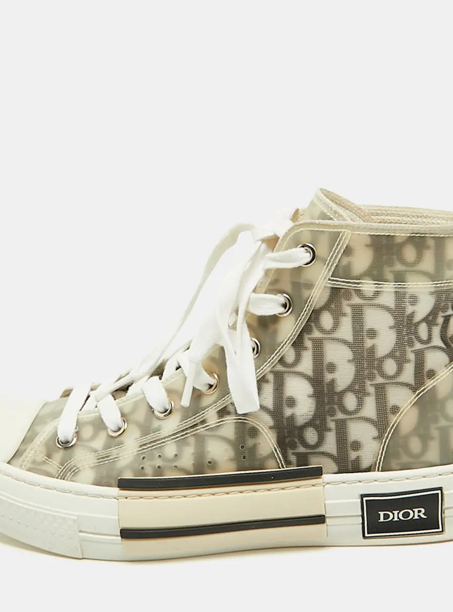 Dior B23 Size 39 White/Black Oblique Mesh, PVC and Rubber High Top Sneakers