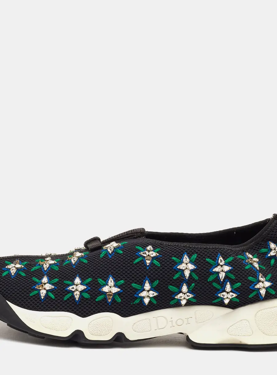 Dior Fusion Size 40 Black Mesh Crystal Embellished Slip On Sneakers