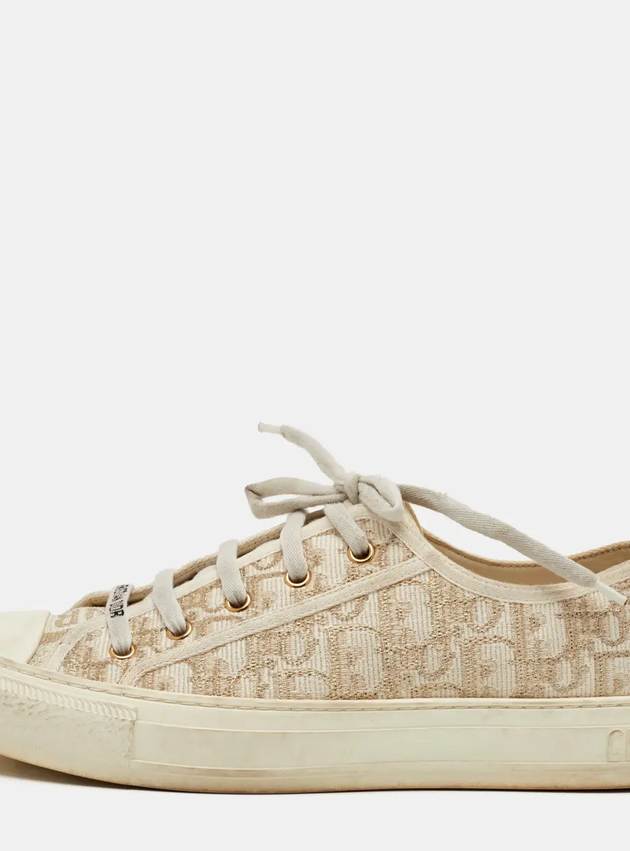 Dior Walk'n'Dior Size 41 Off White/Gold Oblique Canvas Low Top Sneakers