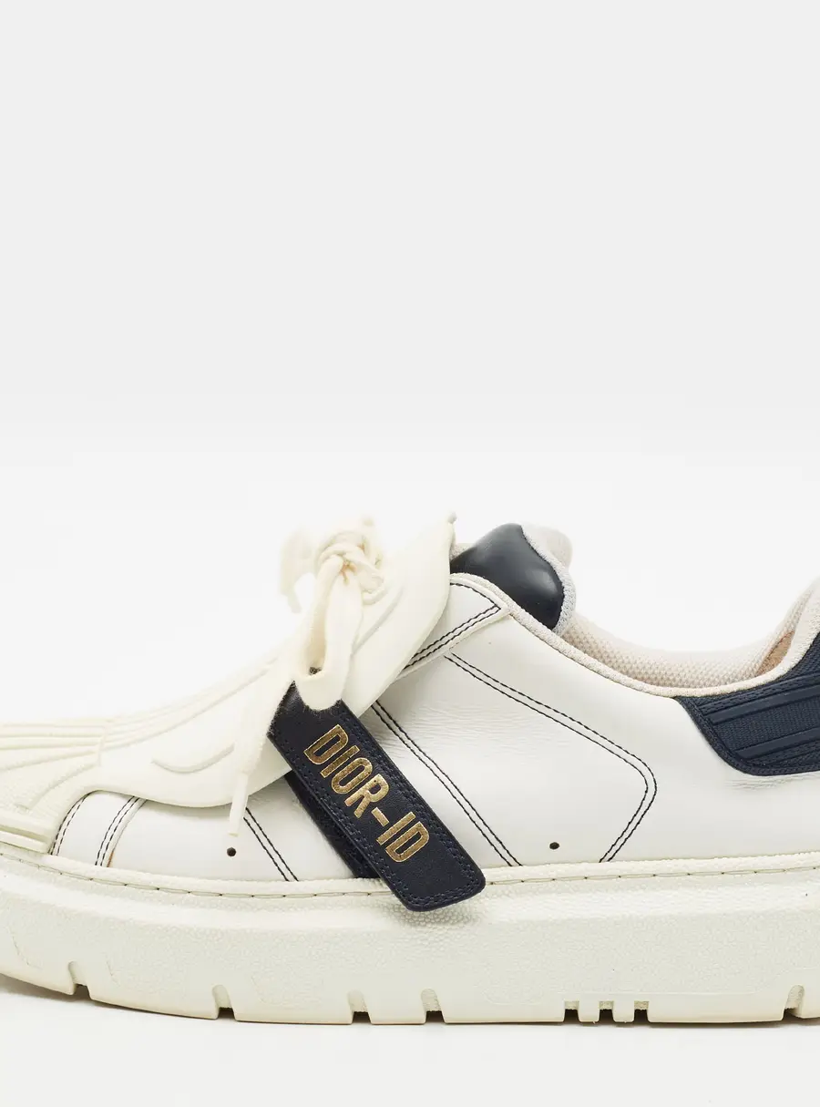 Dior Dior ID Size 37.5 White/Navy Blue Leather and Rubber Lace Up Sneakers