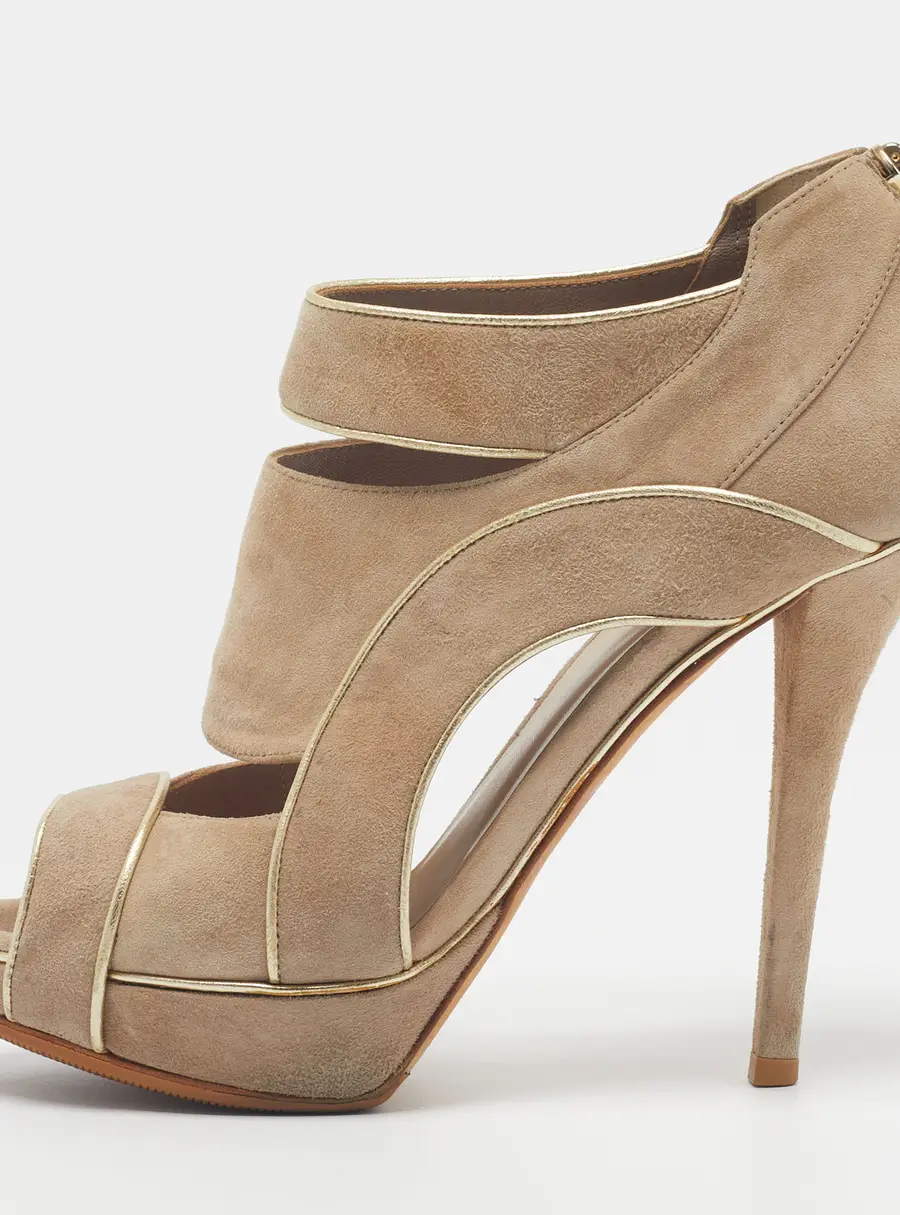 Dior Size 37.5 Beige Suede Cutout Open Toe Booties