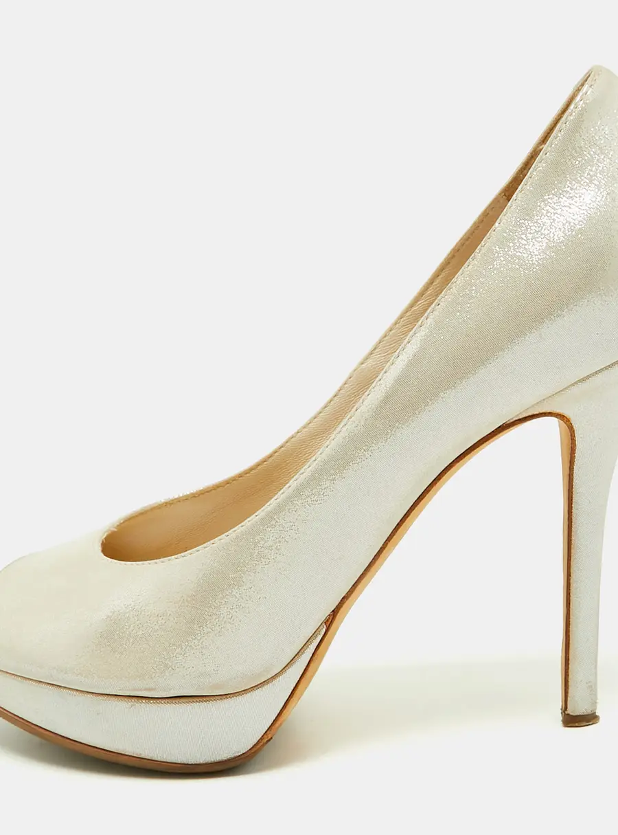 Dior Miss Dior Size 37.5 Grey Leather Peep Toe Pumps