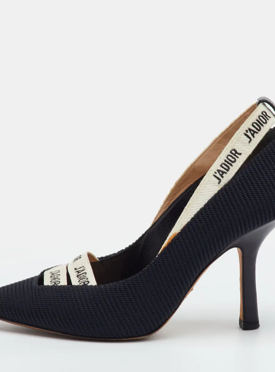 Dior J'adior Size 34.5 Black Technical Fabric and Ribbon Pointed Toe Pumps